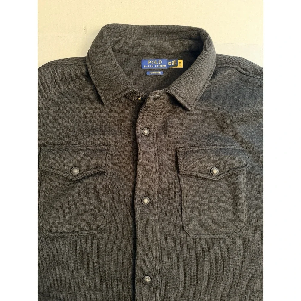 Polo Ralph Lauren Men's 2XL Brushed Fleece Shirt Jacket Black Red Logo Snaps